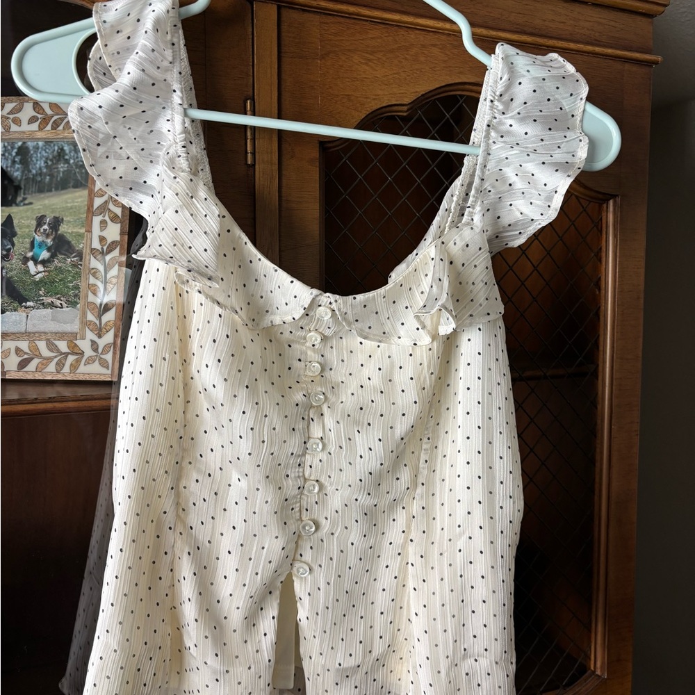 Lulu's White Polka Dot Blouse